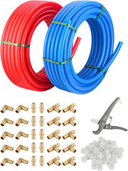 EFIELD 1/2″ PEX-A Tubing 200ft Red Blue Pipe Kit Fittings Set