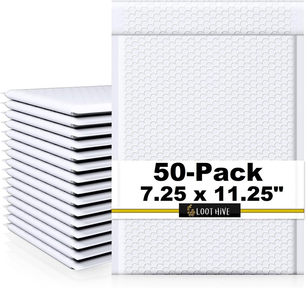 50-Pk WHITE 7.25 x 11″ Padded POLY BUBBLE MAILER Bag shipping DVD #1 envelope