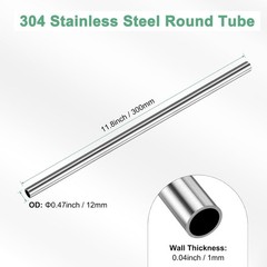 304 Stainless Steel Seamless Tubing – 300mm Length, 12mm OD for Durability