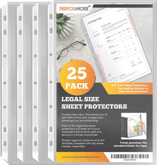 25 Pack of 8.5X14 Legal Size Heavyweight Long Clear Sheet Protectors, Plastic Le