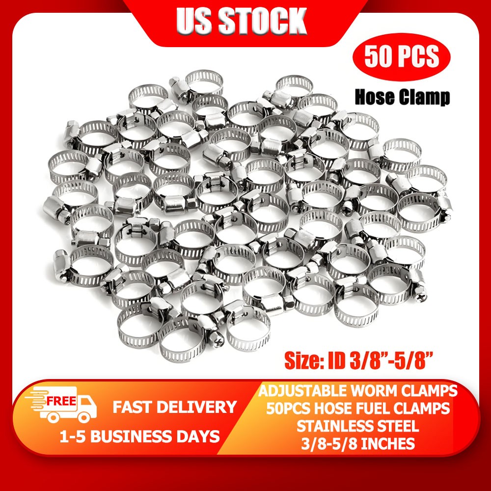 3/8″-5/8″ Stainless Steel Adjustable Drive Hose Fuel Clamp Line Worm Clip 50x US