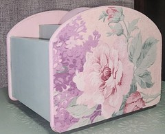 Cottage Core Pink Green Rotating Desk Organizer Handpainted Decoupage Wood Art