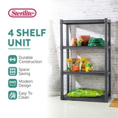 Sterilite Plastic Indoor Outdoor 4 Shelf Durable Shelving Unit, Gray, 3 Pack