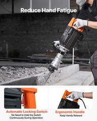 2200W Electric Jackhammer Heavy Duty, 1350 BPM Concrete Breaker 2Pcs Chisels Bi