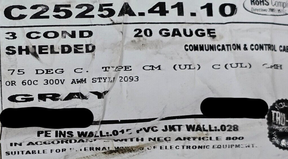 Carol C2525A 20/3C Premium Shielded Communication/Control Cable UL-2093 /50ft
