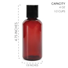 Plastic Squeeze Bottles w/Disc Top Flip Cap Bulk, 4oz 6pk Amber; BPA-Free
