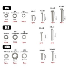176 Pieces M6 M8 M10 Bolts and Nuts Flat Washers Combination Kit Stainless Steel