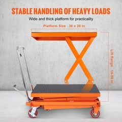 VEVOR Hydraulic Lift Table Cart 770 lbs Manual Double Scissor Lift Table 59″
