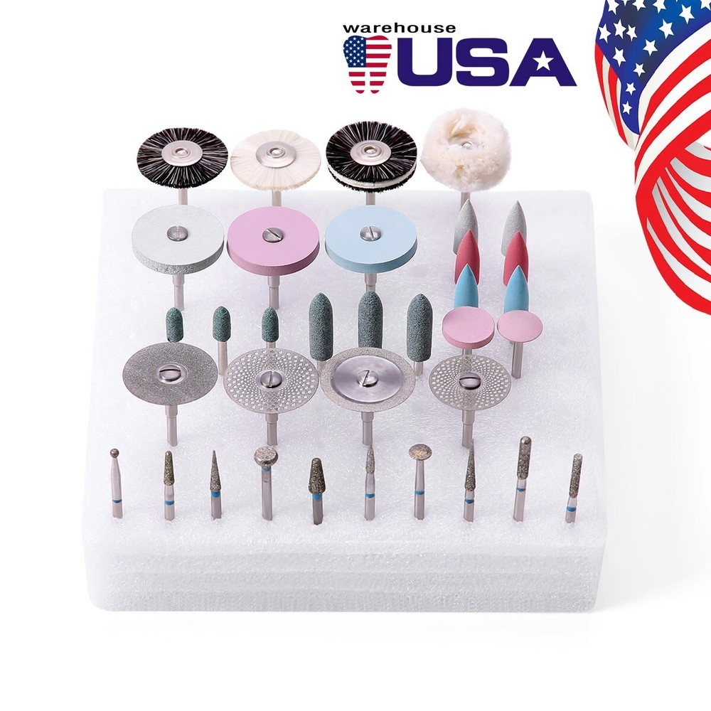 35Pcs AZDENT Dental Lab Polishing Kit HP Burs wheel Disc For Ceramics Porcelain