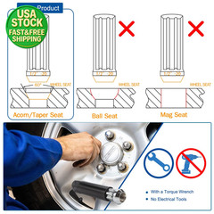 1/2-20 Closed End Spline Lug Nuts 2″ Tall 60° Conical Chrome 20pc + Key Set