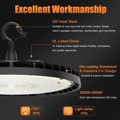 120V US Plug 150W LED High Bay Light Fixture Warehouse Garage 4500K/5000K/5700K