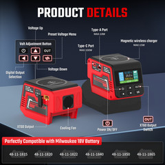 300W Voltage Regulator 2-30V DC Output Compatible with Milwaukee 18V Battery