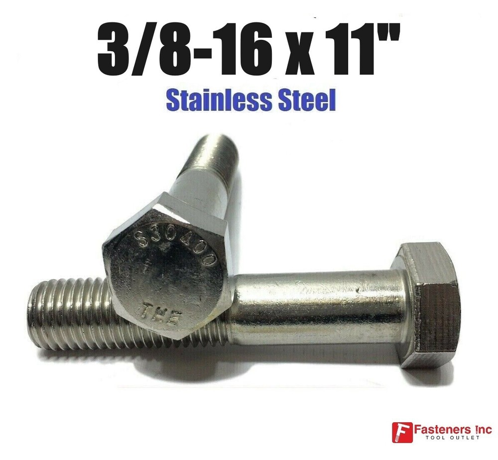 3/8-16 x 11″ Stainless Steel Hex Cap Screw / Bolt 18-8 / 304 (Choose Quantity)