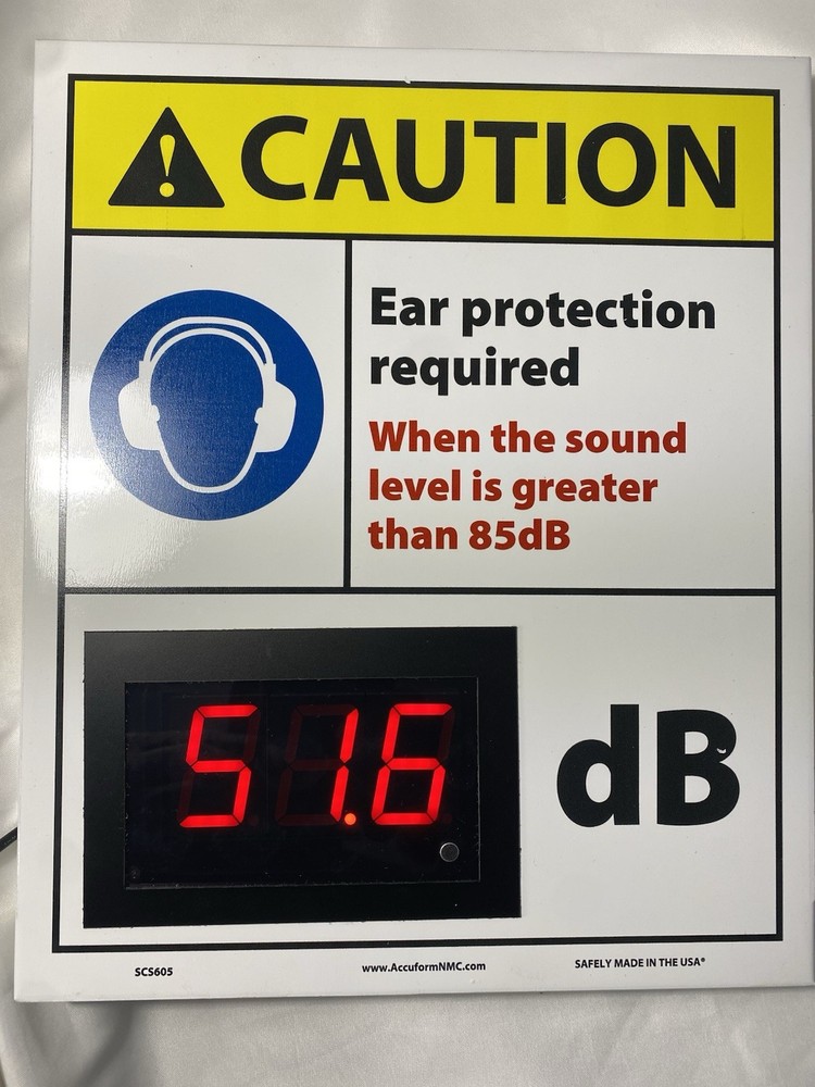 SCS605 Decibel Meter Sign, Caution Ear Protection Required