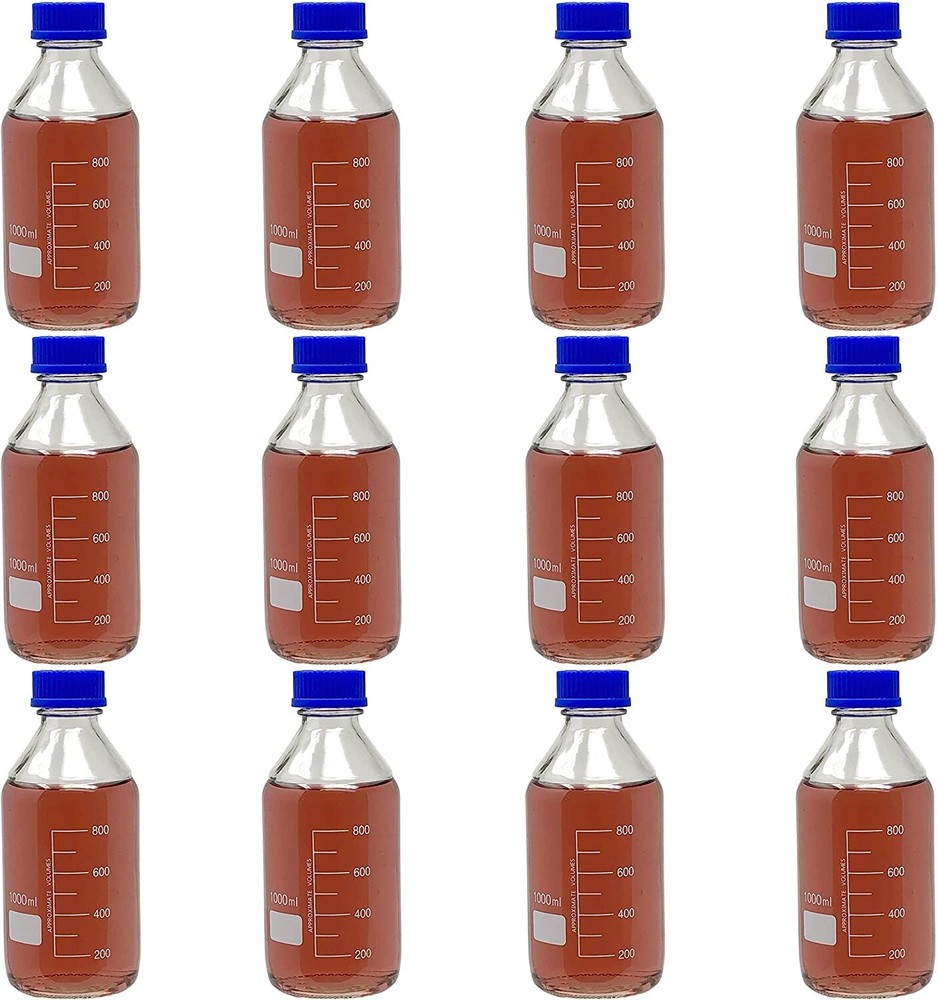 1L Glass Media Bottle, Round, GL45 Screw Cap Karter Scientific 251N6 (Pack 12)