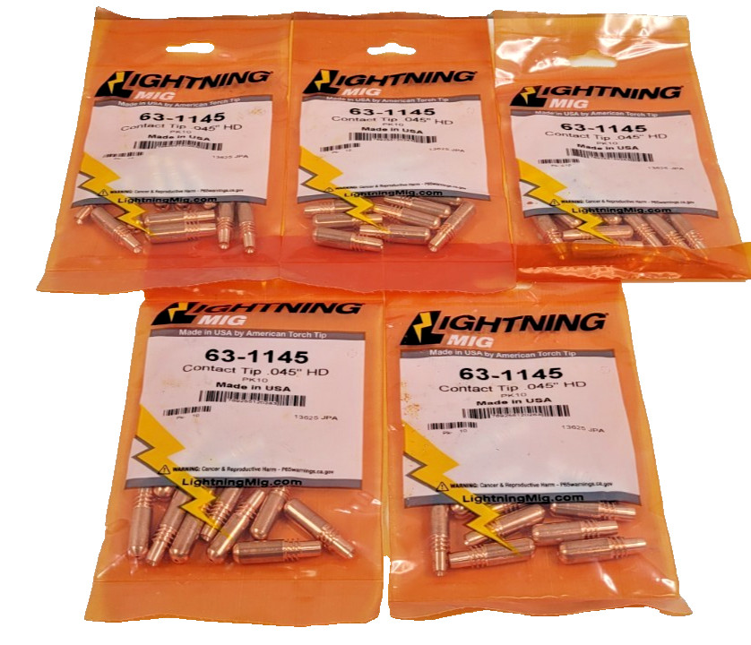 (QTY. 50) Lightning MIG Contact Tips .045″ HD 63-1145 Genuine OEM for Torches
