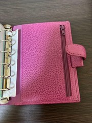 Filofax A6 Light Pink Leather Planner Organiser 6 Ring Zipper Pocket