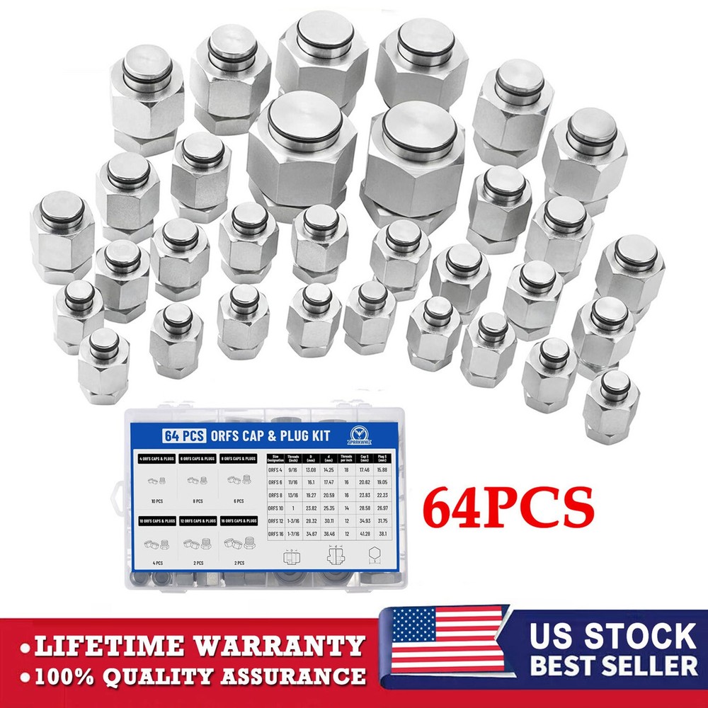 64x ORFS Hydraulic Cap and Plug Kit Hose Tube & Pipe Fitting Set Easy Install US