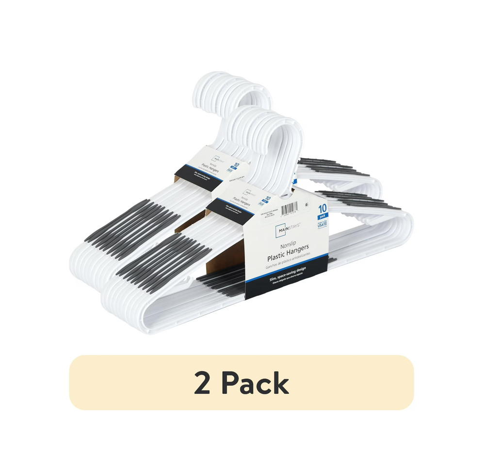 (2 pack) Mainstays Non-Slip Plastic Shirt Hanger, 10 Pack, White.