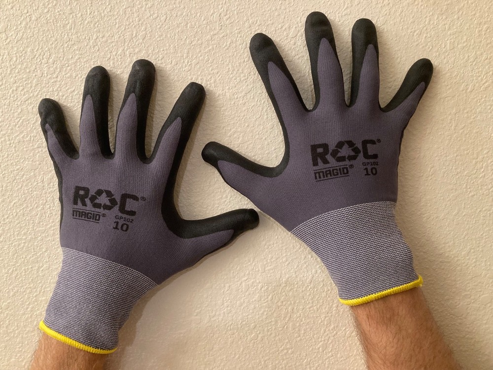 MAGID ROC GP102 NYLON COATED PALM SIZE 10 LARGE (6 PAIR) WORK GLOVES