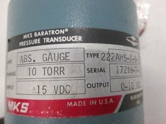 MKS, Baratron 10 Torr Pressure Transducer, 222AHS-A-B-10SP, Used