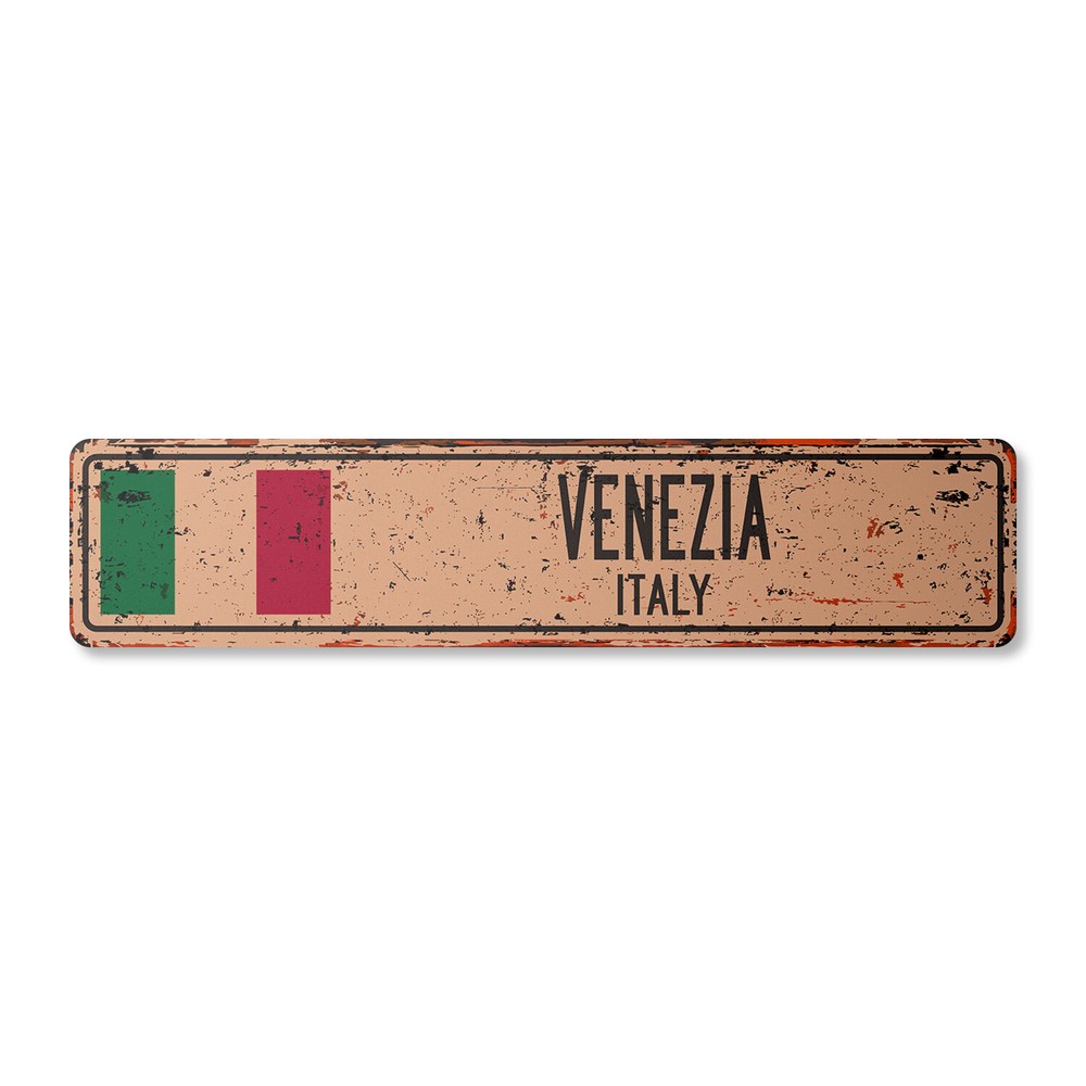 VENEZIA ITALY Vintage Street Sign Italian flag city country road wall rustic