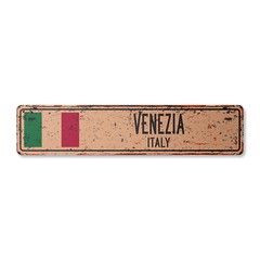 VENEZIA ITALY Vintage Street Sign Italian flag city country road wall rustic