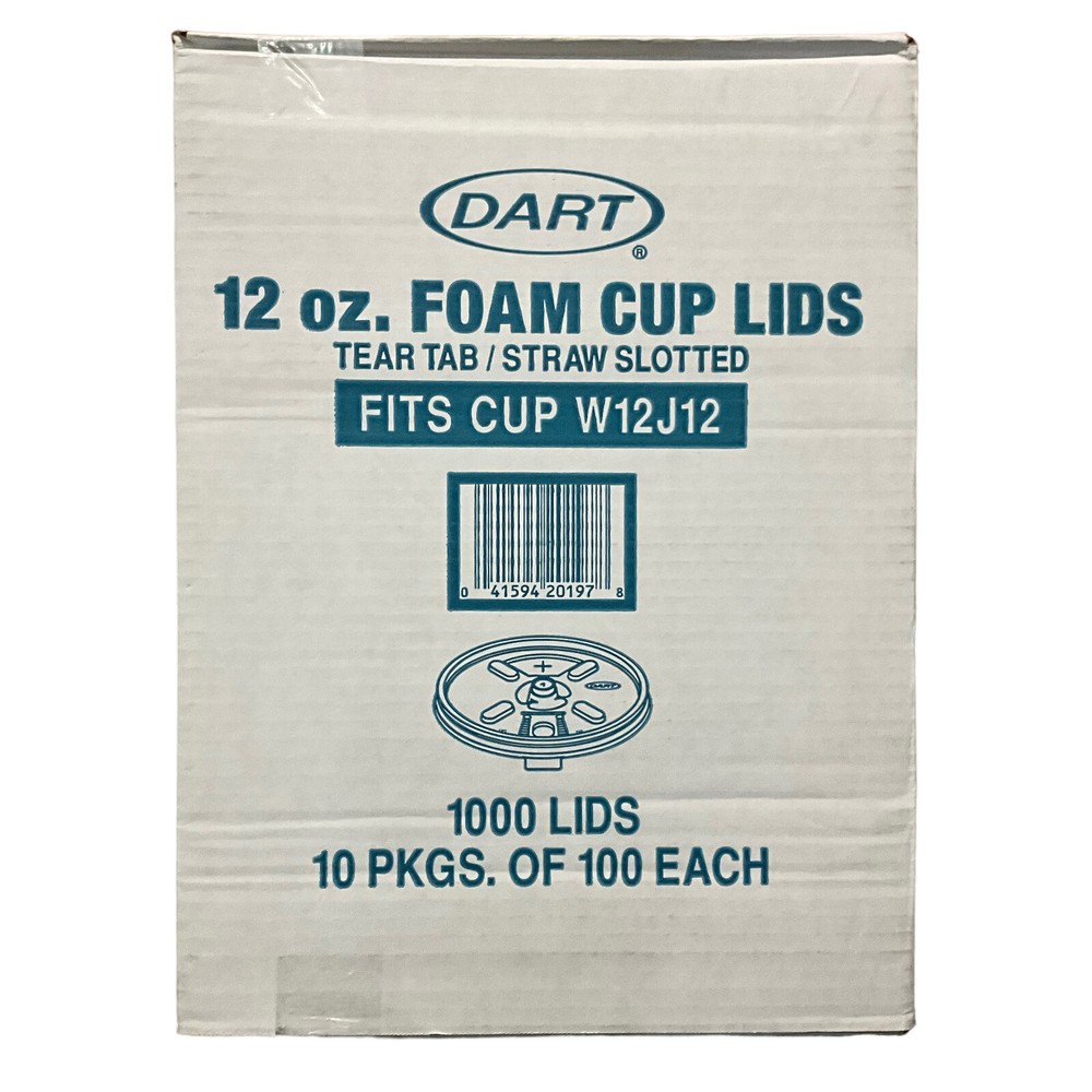 Dart Straw Tear Tab Slotted Lids For 12 oz Foam Cups 1000 Ct