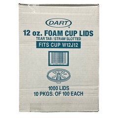 Dart Straw Tear Tab Slotted Lids For 12 oz Foam Cups 1000 Ct