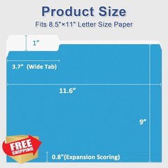 PANDRI File Folders Assorted 6 Colors 1/3 Cut Tabs