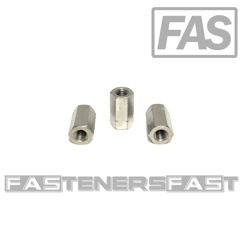 (10) M6-1.00 Stainless Steel DIN6334 Metric Hex Coupling Nuts (18mm Long) A2-70