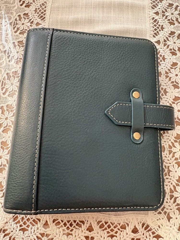 Franklin covey Vintage Aurora Full Grain Italian Leather Compact Blue Mirage