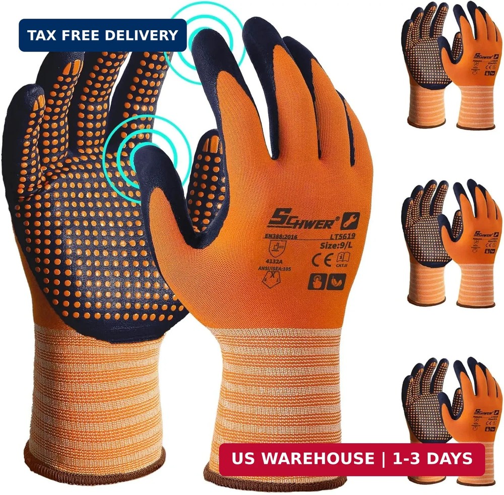 Schwer 3/6/12 Pairs Safety Work Gloves MicroFoam Nitrile Coated, Certified Level