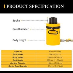 60Ton Single Acting Hydraulic Cylinder 2″ Stroke Hollow Jack Ram RCH-6050