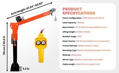 1100lbs Pickup Truck Crane 2000 lbs w/ Electric Winch Jib Crane for Factory
