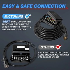 MICTUNING Heavy Duty 7 Way Plug Inline Trailer Cord with 7 Gang Junction Box 16