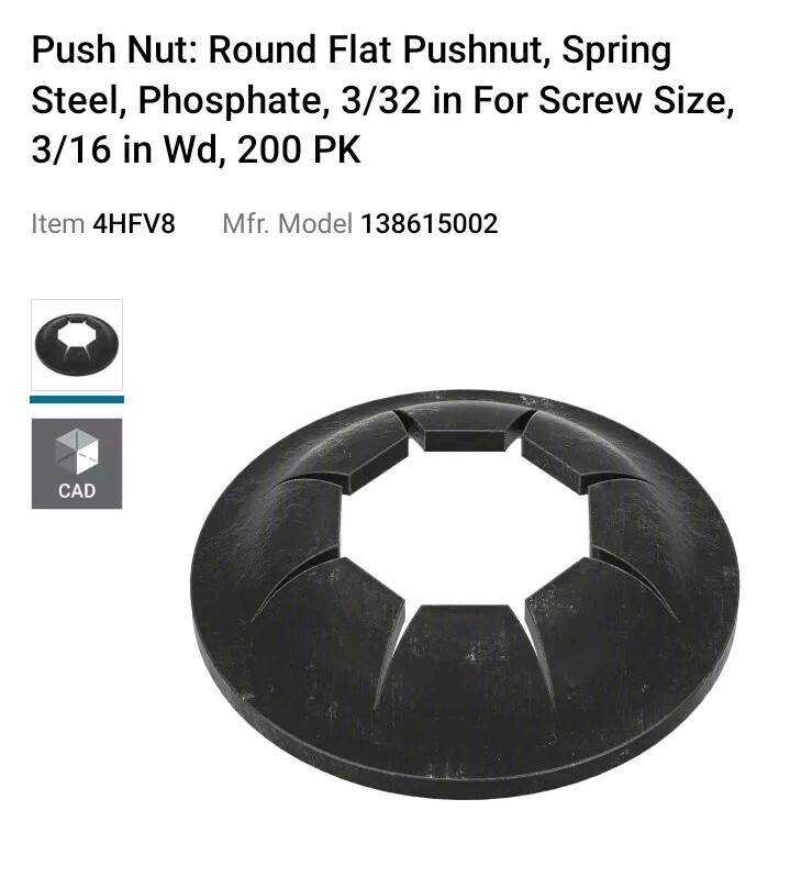 Push Nut,Stud Retention,3/32In,Pk200