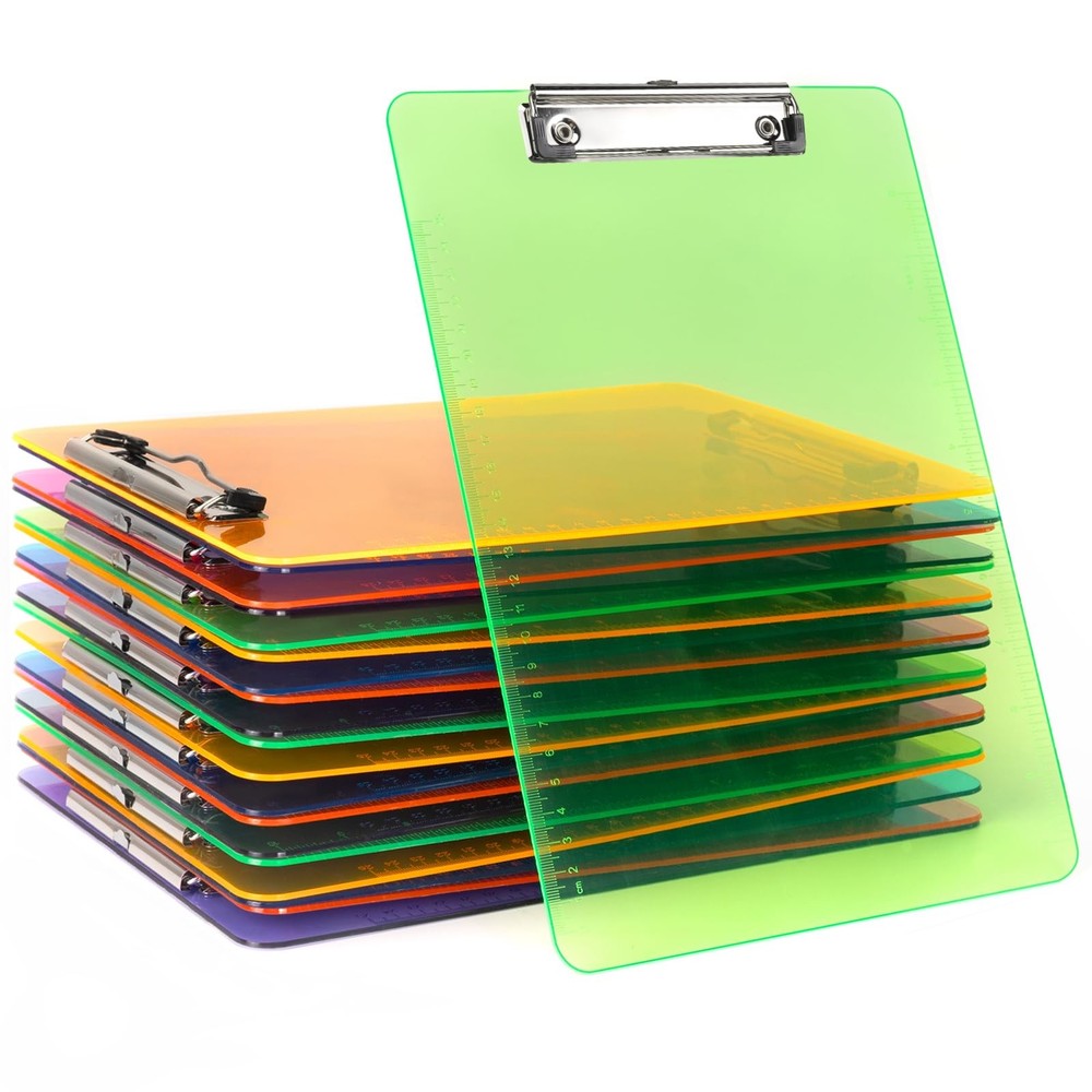 Plastic Clipboards A4 Letter Size 8.5×11 In Transparent Colored Office 20 Pack