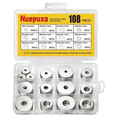 108Pcs 304 Stainless Steel Flat Washers, Fender Washers Assortment Kit 12 Sizes