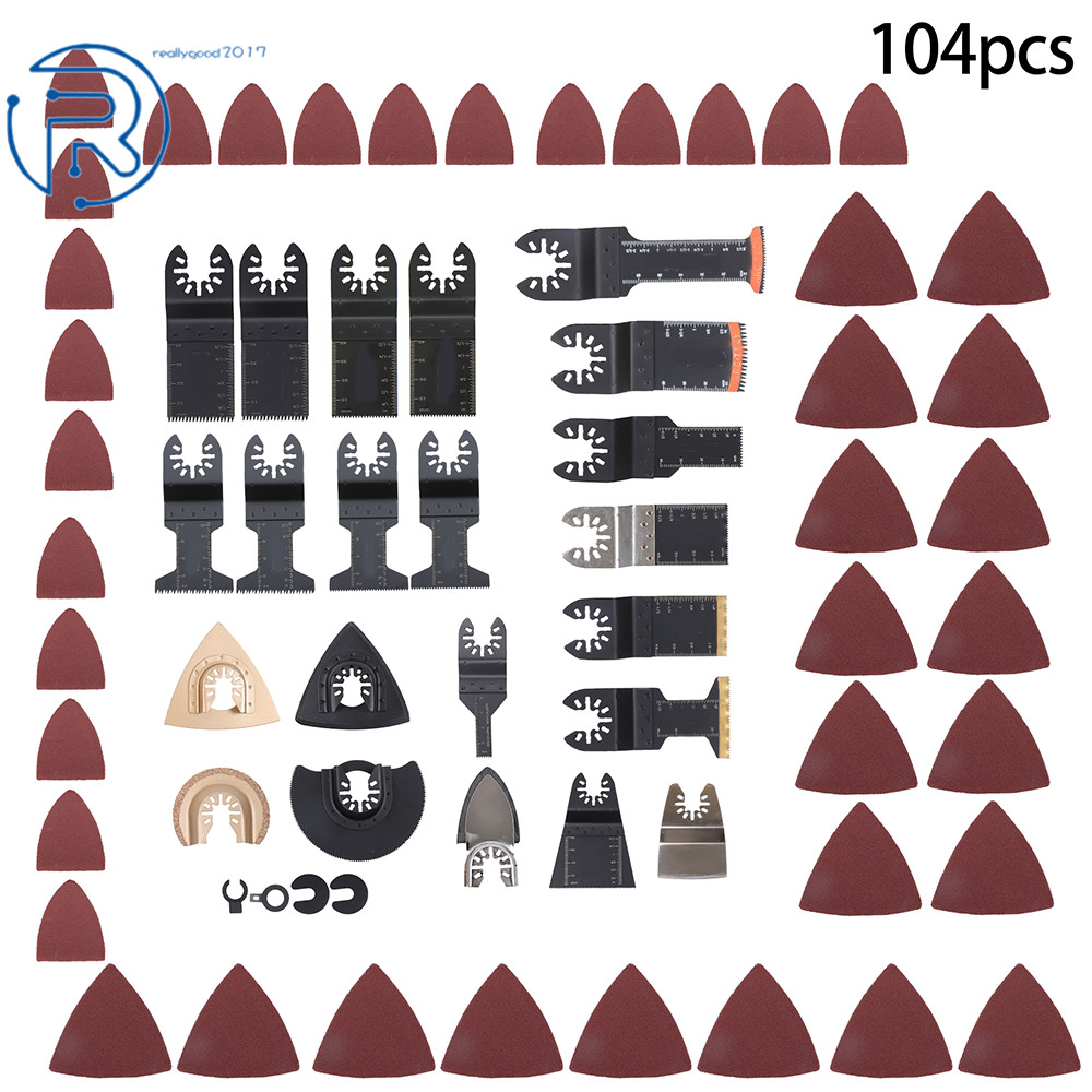 104 Pcs Oscillating Saw Blades Include 18 Different blades 4 Pads 80 Sandpapers