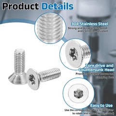 10Pcs M4-0.7 x 12mm Flat Head Torx Machine Screws 304 Stainless Steel