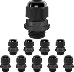 10 Pack 1/2″ NPT Strain Relief Nylon Cord Grip, IP68 Waterproof Adjustable Cable