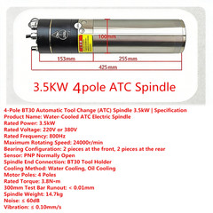 3.5KW BT30 ATC Water Spindle Motor Automatic Tool Change 6000rpm/24000rpm+VFD
