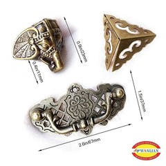 Jewelry Box Antique Lock Latch Hasp Hinges Handle Box Corner Protectors Kit f…