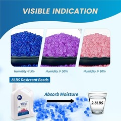 8 LBS Indicating Silica Gel Beads Blue to Pink, Reusable Desiccant Dehumidifier