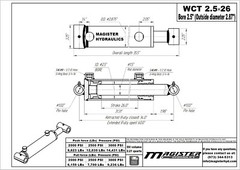 Hydraulic Cylinder Welded Double Acting 2.5″ Bore 26″ Stroke Cross Tube 2.5×26