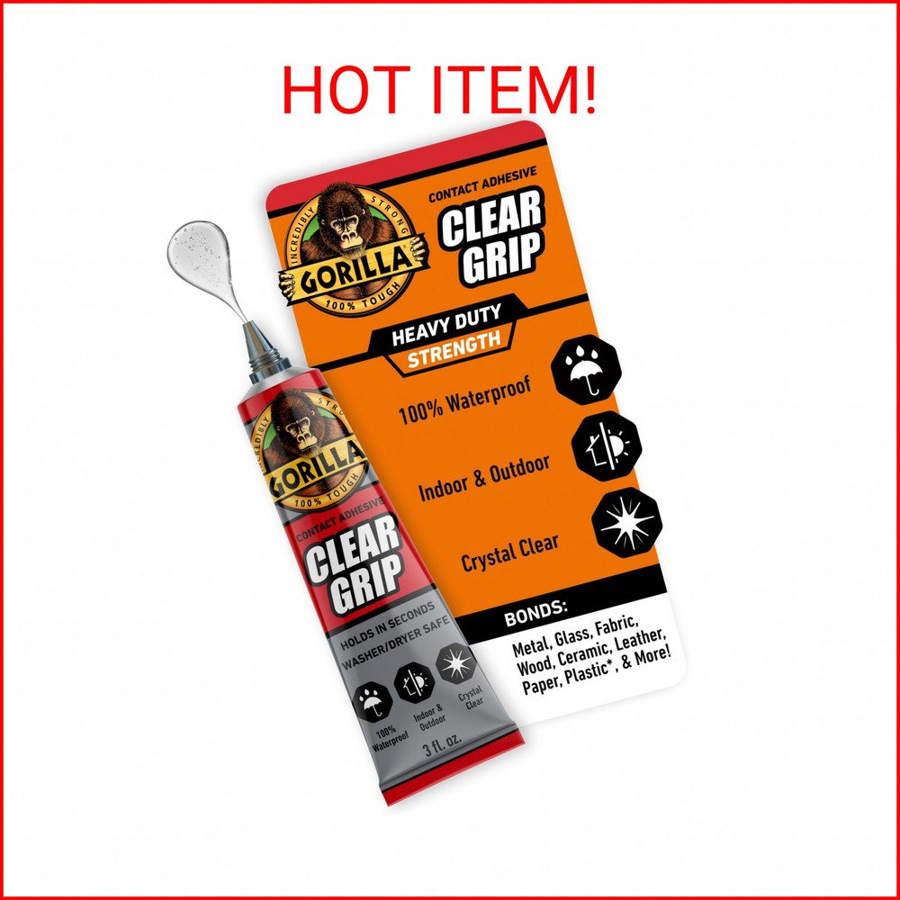 Gorilla Clear Grip Waterproof Contact Adhesive, 3 Ounce Tube, Clear, (Pack of 1)