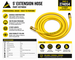 Cherne 5 Ft Extension Hose 274054 Air Test Plumbing Hose Yellow New