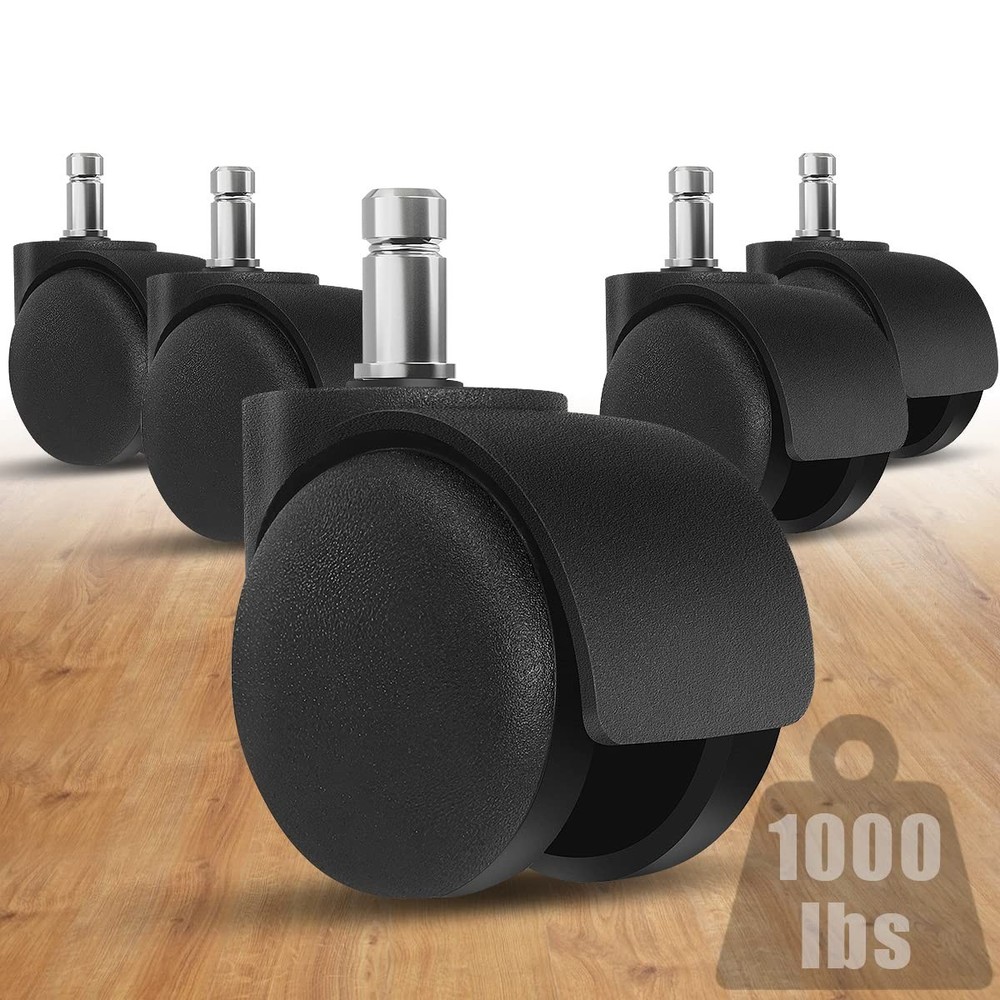 2″ Office Chair Wheels Set of 5 Heavy Duty 1000 lbs for Hardwood & Carpet