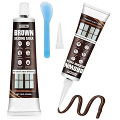 Brown Silicone Caulk Kit: 1 Refill + 9 Packs, Shrink & Crack Proof, Waterproof